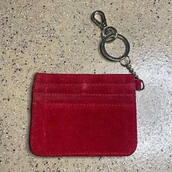 Red Suede Leather Credit Card Key Chain Wallet - Picture 2 of 6